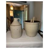 2 Stoneware pottery pieces - planter/crock (small