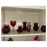 Lot of ruby red glass vases including Anchor