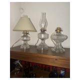 3 Clear glass oil lamps (have been electrified)