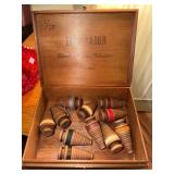 11 Industrial textile cop shittle bobbins and a