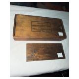 2 Wooden boxes with sliding tops - one is