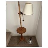 Wooden floor lamp with integrated table with