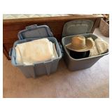 3 Tub lots including linens, tableclothes,