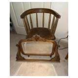 Wooden Barrel chair and oak beveled glass