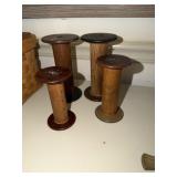 4 Antique textile wooden bobbins or spools