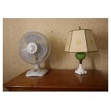 Green and milk glass oil lamp converted to