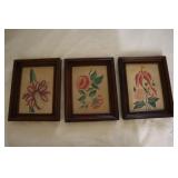 3 Flower pictures  in walnut frames 7'X 8 1/2'