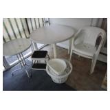 Corner lot porch - Metal table, cosco step stool,