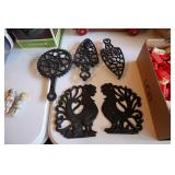Lot - 2 Cast iron wall hanging roosters and 3
