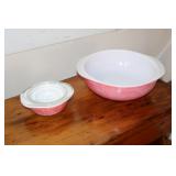 2 pink Pyrex bowls - 1 is 2 quart and other is 8
