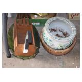 Lot - Planters 2 ceramic, wood goose,