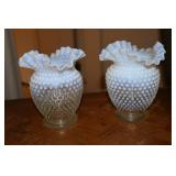 2 Fenton opalescent hobnail ruffled edge vases
