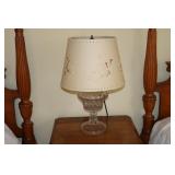 Oil lamp converted to electric with paper cut