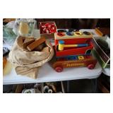 Toy lot - Colorol Playskool Wagon, wood building