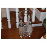 Crystal Cruet set with silver plate handle