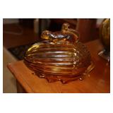 LE Smith amber glass squirrel on acorn