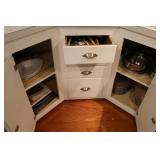 Contents of bottom kitchen cabinets and drawers -