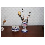 Hat pin holder (been repaired), hat pins and