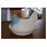 Westmoreland blue and white slag glass hen on