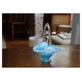 Fenton Hobnail blue opalescent basket 6' with