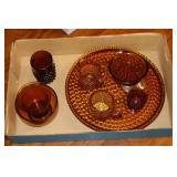 Box lot amber glass including hobnail