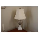 Clear and milk glass oil lamp converted to