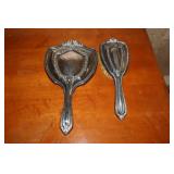 Silver-plated vanity mirror and brush