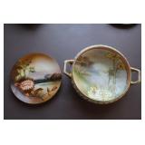 Nippon hand painted double handled floral bowl