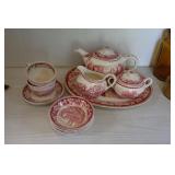 13 Pcs. Red Homer Laughlin Currier & Ives china