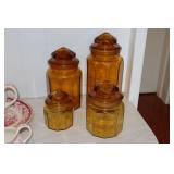 4 Pcs. L.E. Smith Amber glass canister set