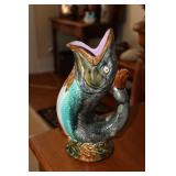 Majolica gurgling fish pitcher marked England on