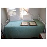 Metal daybed with extra pull out bed and linens