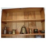Shelf lot brass - Turkish coffee pot, bell,