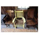 Lot 3 Rockers with rush bottom, cane bottom, and