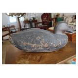 Cork bodied black duck decoy with wooden head