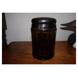 Amber Glass Tabacco Dresser Jar with Silver Plate