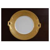 Gold gilded cake serving plate marked Mary Berry