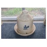 Stoneware chicken waterer feeder marked U.S.A.