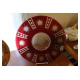 Red painted glass cake plate