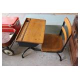 Childs cast iron and wood school desk with swivel