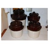 Brown and tan crock canister set