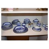 Lot Blue Willow - plates, serving trays, salt &