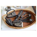 Cast iron lot - sad irons, candlesticks, shoe