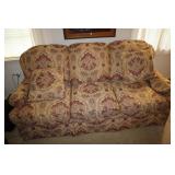 Flexsteel red and tan patterned 3 cushion sofa