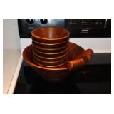 Vermillion Red Walnut salad bowl set with serving