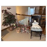Lot of artificial flowers and oak spinddle