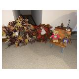 2 Fall wreathes and doll desk with 2 Hallmark