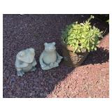 Planter and 2 frog statues