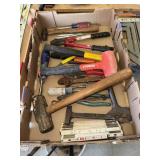 Box lot of tools - small maul, folding rules, pry