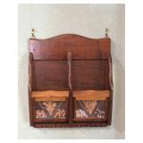 Wooden letter/key holder, 3 tiered rattan and